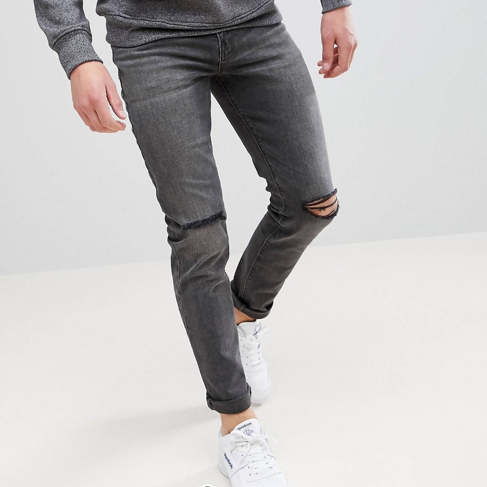 Men Skinny Jeans in vintage washed in black